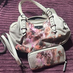 Simply Vera Vera Wang Satchel Bag and Wallet - Cream and Pink
